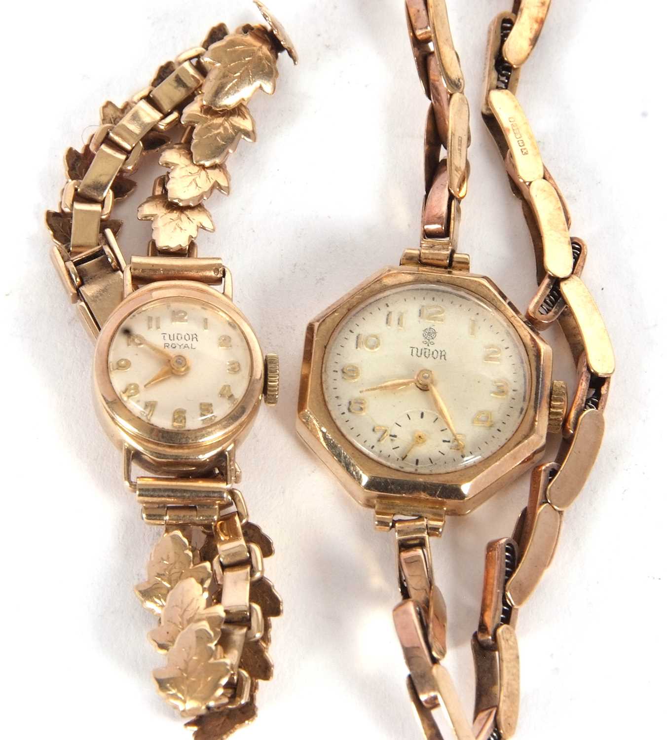 Two ladies 9ct gold Tudor wristwatches, both watches are stamped 375 on the inside of the case backs - Image 2 of 4