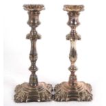 A pair of antique Elkington & Co silver plated candlesticks, 25cm tall