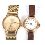 A mixed lot of two 9ct gold wristwatches, one gents Incabloc Avia and the other a ladies enamel dial