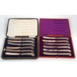 Mixed Lot: Two cases of silver pistol handled tea knives, Sheffield 1907 and Sheffield 1916 (a/f)