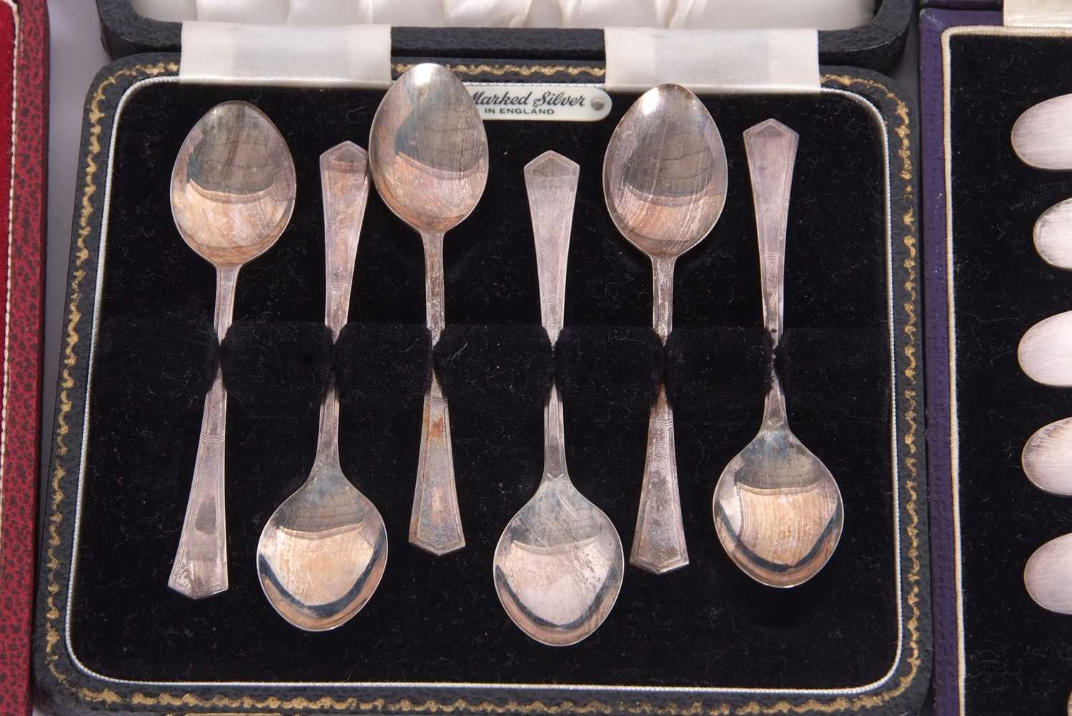 Mixed Lot: A cased set of six fancy back or picture back teaspoons depicting a foxes head between - Image 3 of 4