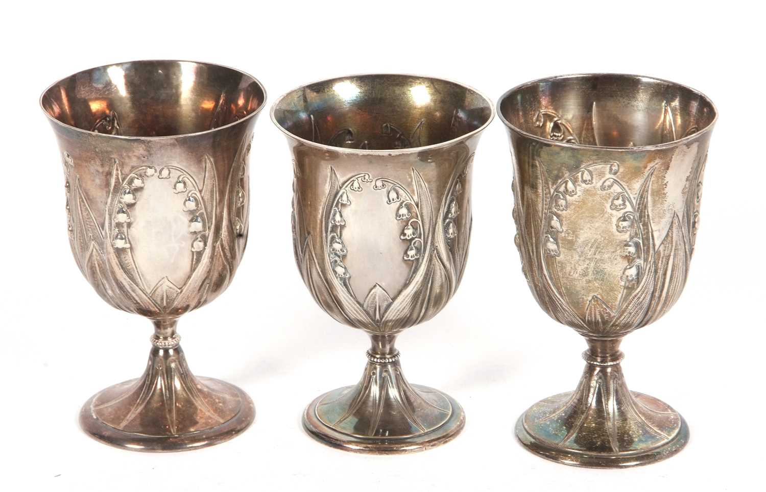 A group of three Victorian goblets each decorated with the Lily of the Valley pattern hallmarked for - Image 2 of 5