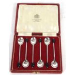 Cased set of six Elizabeth II silver bean end coffee spoons, Sheffield 1974, makers mark Mappin &
