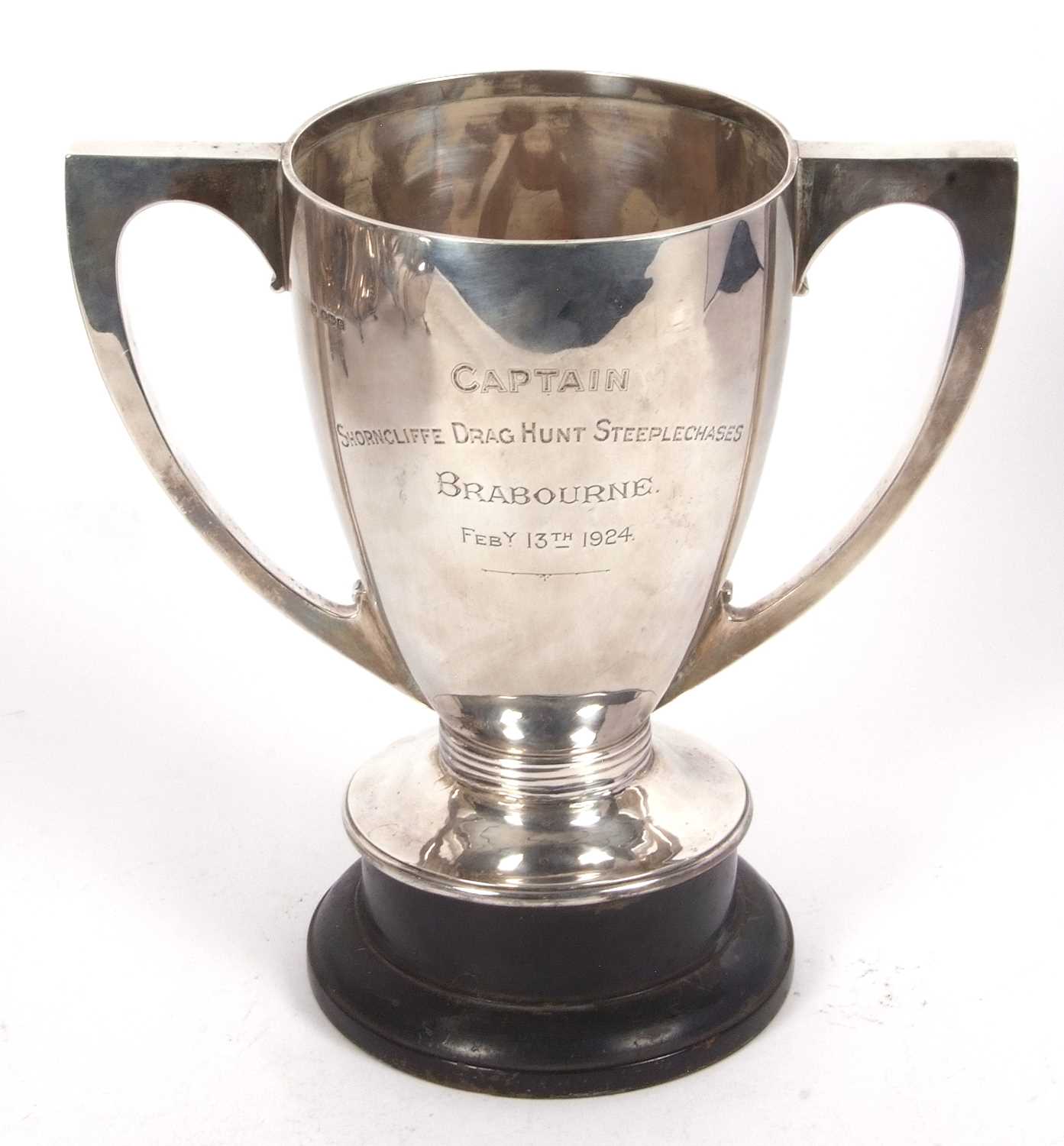 George V silver twin handled trophy engraved "Captain Seancliff Drag Hunt Steeple Chasers,