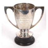 George V silver twin handled trophy engraved "Captain Seancliff Drag Hunt Steeple Chasers,