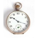 A gents white metal pocket watch, it has a crown wound movement and the case back is stamped 925, it
