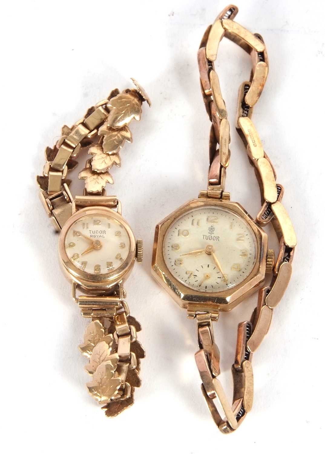 Two ladies 9ct gold Tudor wristwatches, both watches are stamped 375 on the inside of the case backs