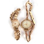 Two ladies 9ct gold Tudor wristwatches, both watches are stamped 375 on the inside of the case backs