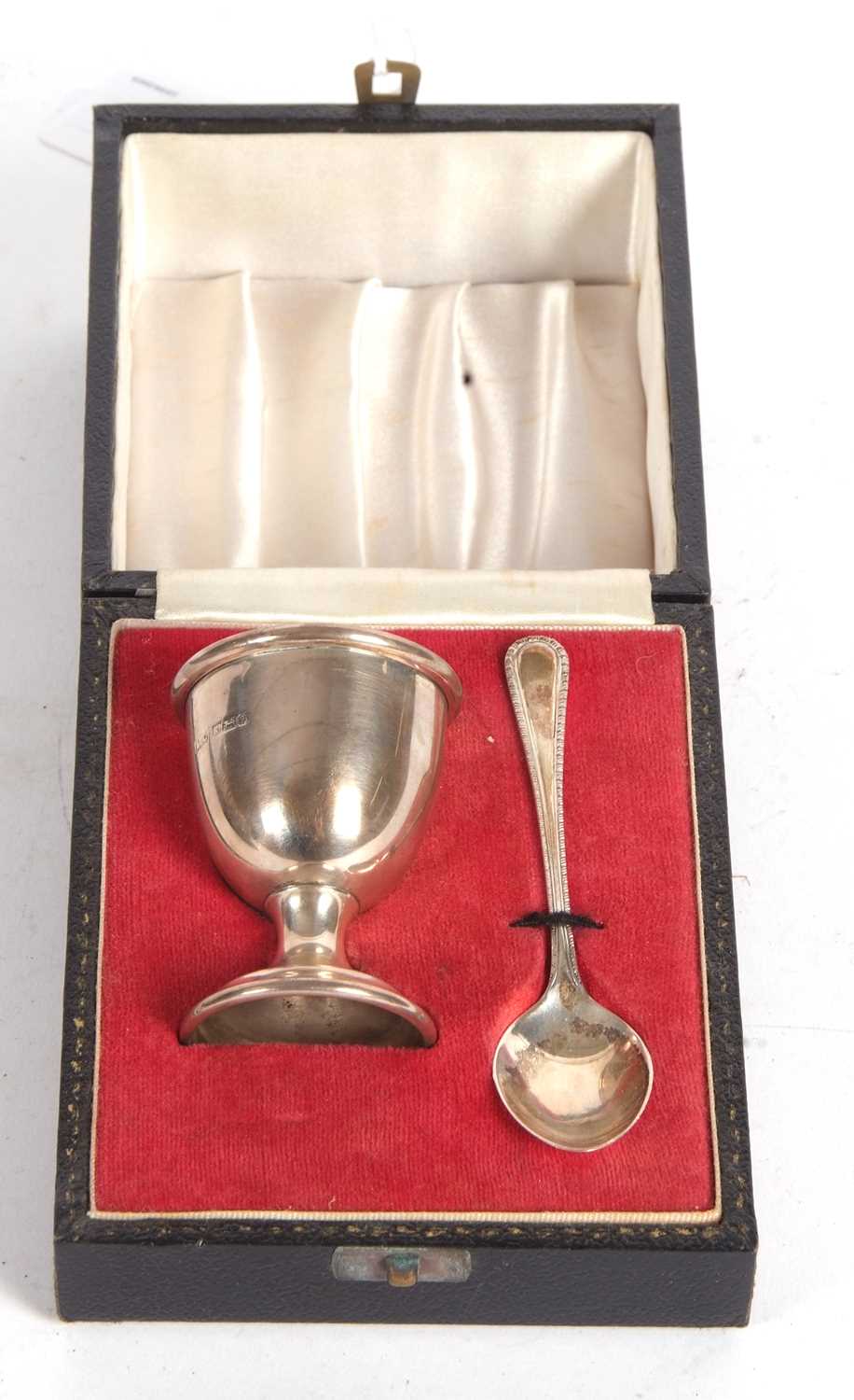 A cased Christening egg cup and spoon, Sheffield 1971, makers mark for A T Canon Ltd - Image 2 of 2