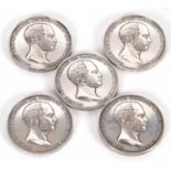 Group of five 1825/1845 Smithfield Club - prize medals by W.Wyon, the obverse a drapped bust of Earl