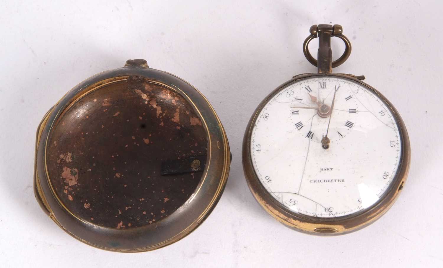 A Hart of Chichester fusee pocket watch with pair case, the watch has a key wound movement and - Image 2 of 3