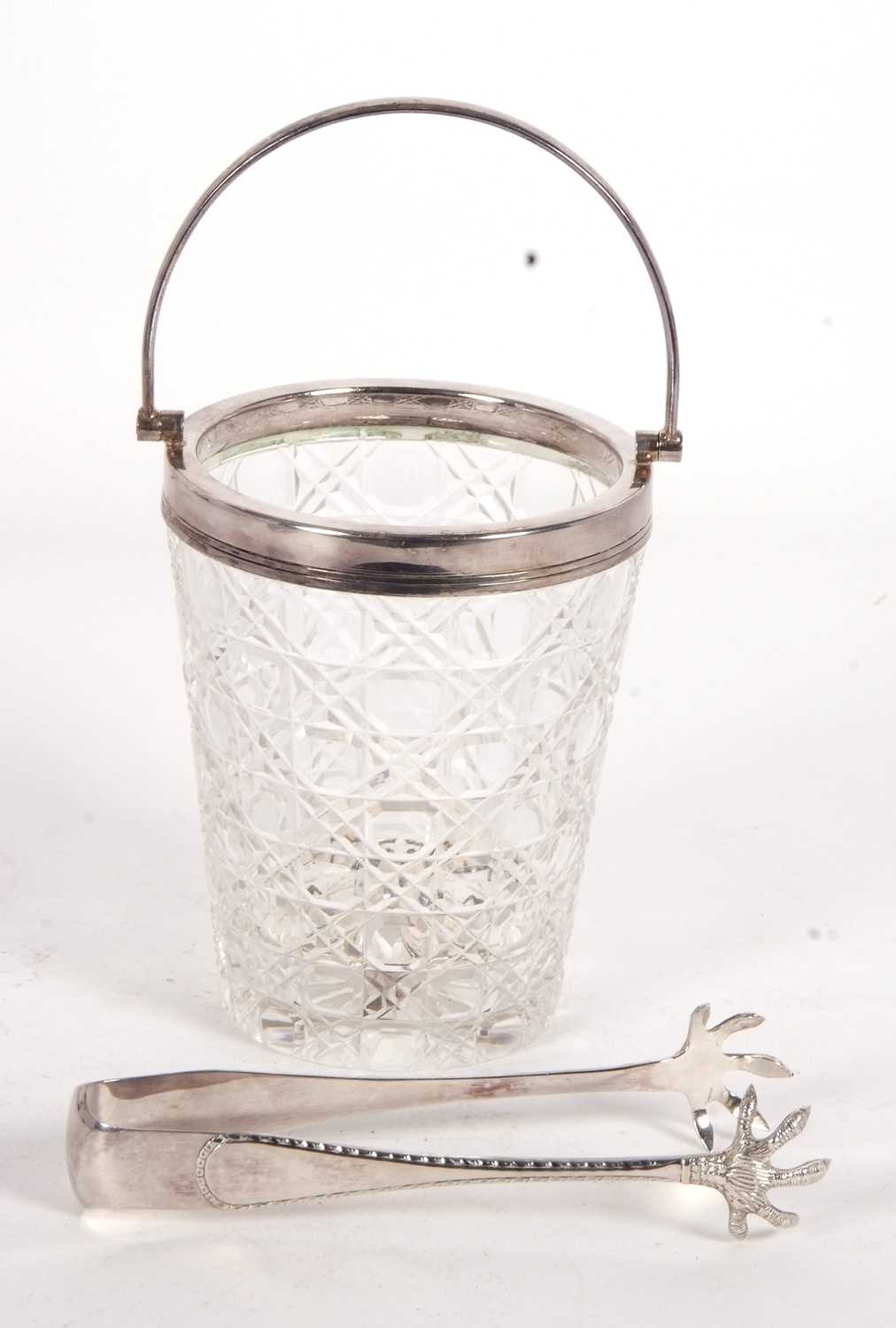 A vintage cut glass ice bucket with silver plated rim and swing handle drainer together with a - Image 2 of 4