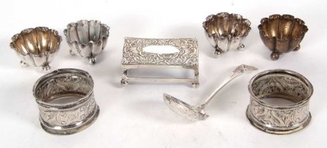 Mixed Lot: A pair of Art Nouveau silver serviette rings, initialled, hallmarked Birmingham 1904