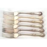 Six silver Kings pattern dessert forks, double struck, Sheffield 1973, makers mark for Pinder