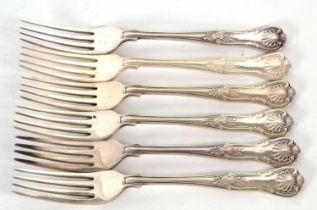 Six silver Kings pattern dessert forks, double struck, Sheffield 1973, makers mark for Pinder