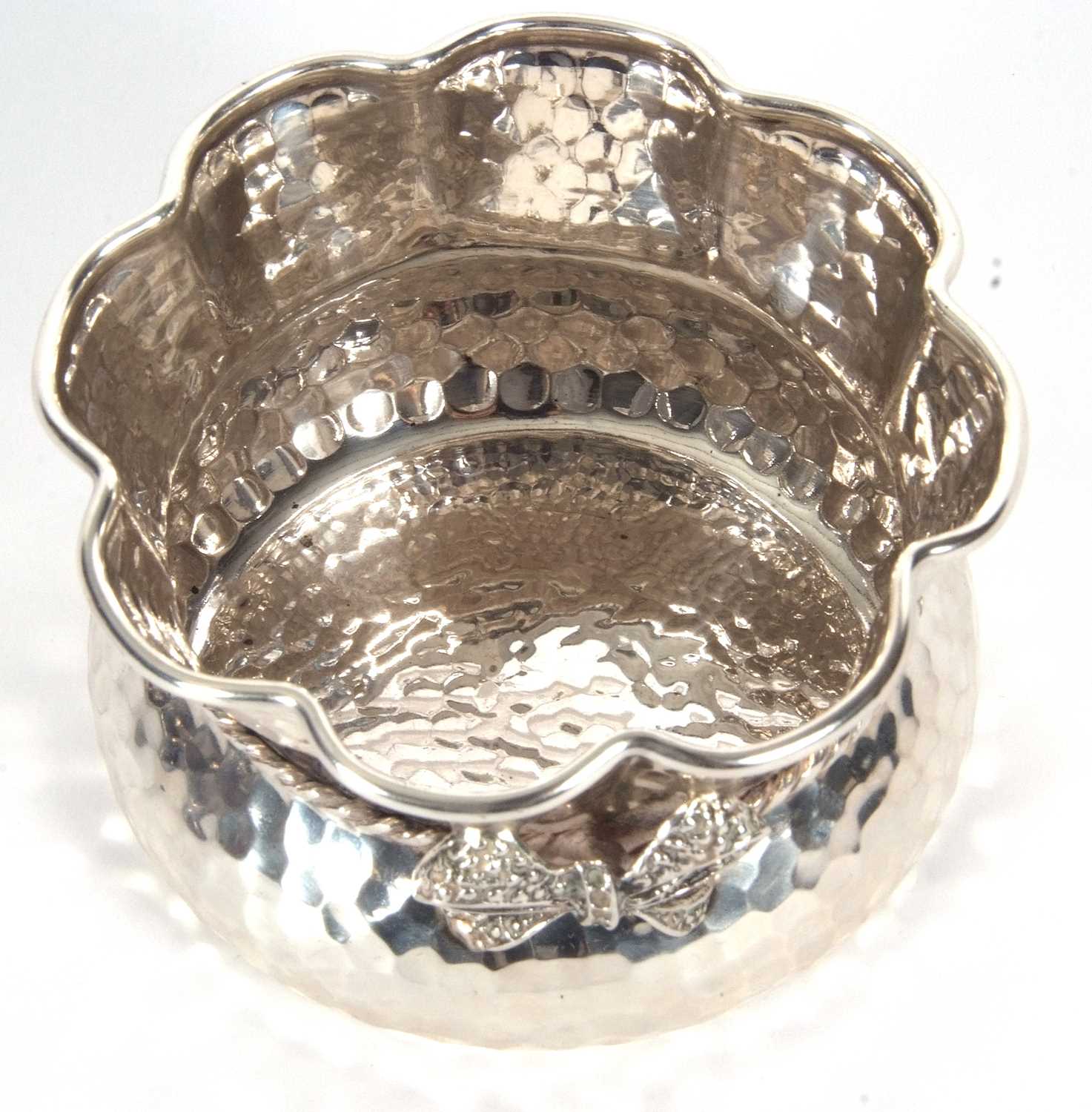A Greek white metal small bowl of shaped circular form with spot hammered design, crimped rim and - Image 2 of 4