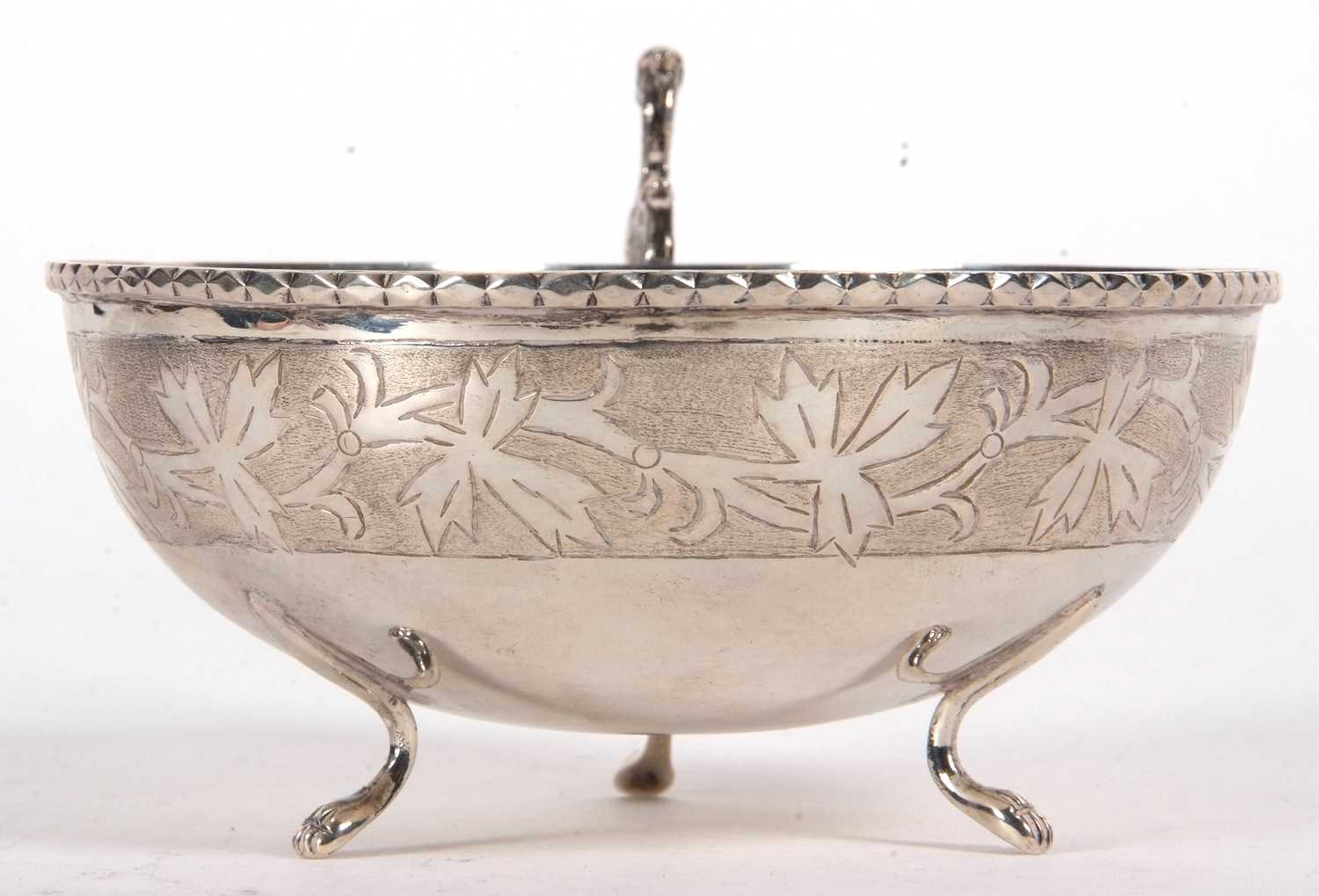 A Scandinavian white metal circular bowl having an applied cast rope twist design rim, engraved - Image 3 of 5