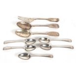 Mixed Lot: Five Georgian Old English pattern teaspoons, initialled, Sheffield 1911 by the Cooper