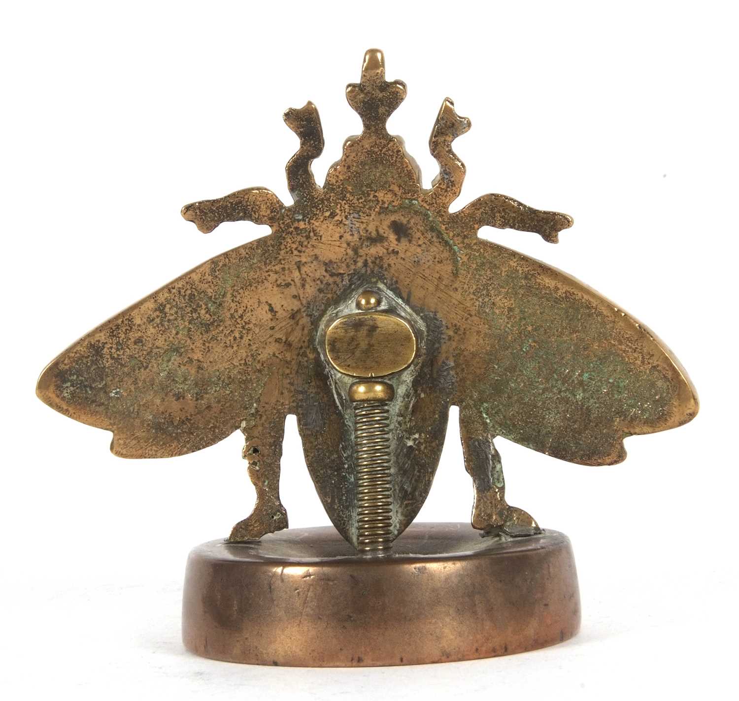 A large vintage bronze bee desk paperweight the base marked with letters and devices, the wingspan - Image 2 of 3