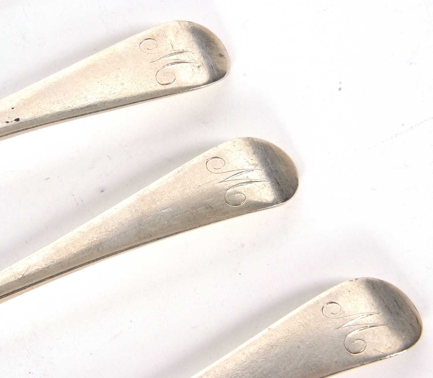 Four George III silver tablespoons, initialled, hallmarked London 1796, makers mark George Smith & - Image 3 of 5