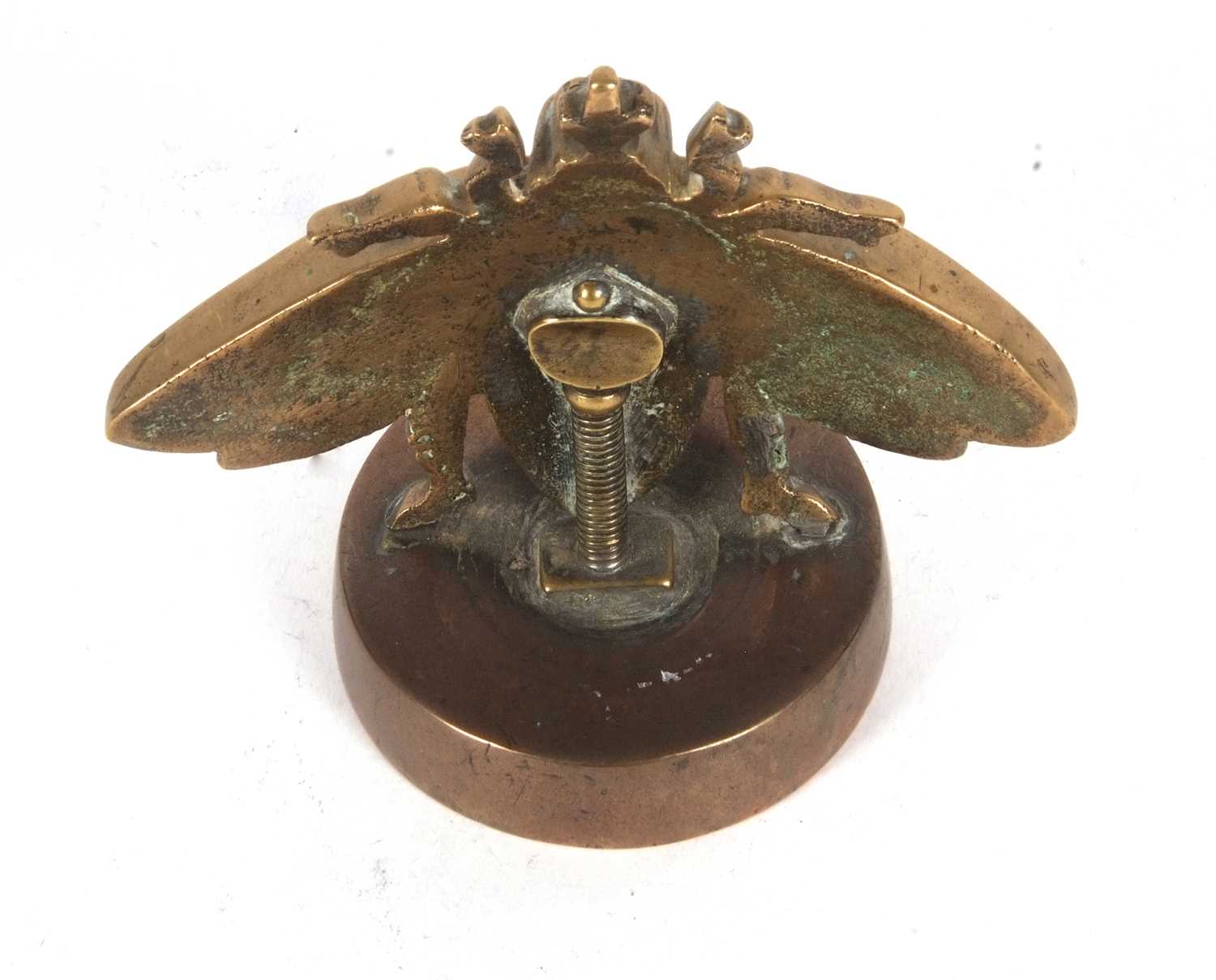 A large vintage bronze bee desk paperweight the base marked with letters and devices, the wingspan - Image 3 of 3