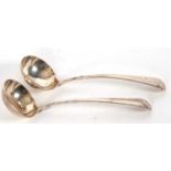 A pair of George III silver sauce ladles, Old English pattern with rounded shape bowls, London 1803,