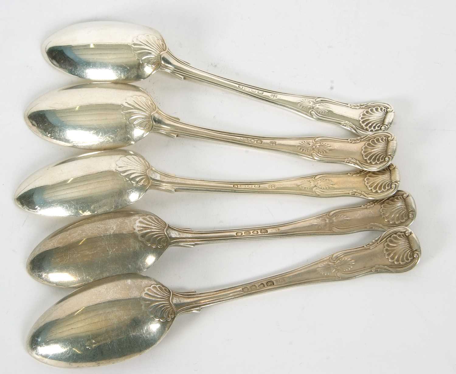 Five silver Kings pattern dessert spoons, double struck, three Victorian, hallmarked for London - Image 2 of 3