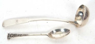Mixed Lot: A Scottish Provincial toddy ladle in fiddle pattern, engraved with a monogram, marked