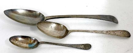 Mixed Lot: A George III silver tablespoon, bright cut decoration engraved with initials,