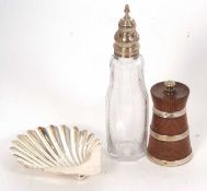 Mixed Lot: Late Victorian silver shell dish supported on three ball feet and hallmarked Sheffield