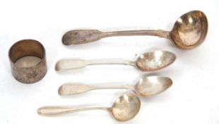 Mixed Lot: A Victorian fiddle and thread pattern sauce ladle, 1840, makers mark William Eaton,