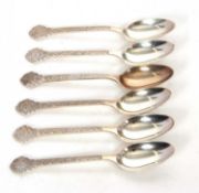 Set of six silver teaspoons Celtic decorated handles, hallmarked Sheffield 1966, makers mark for