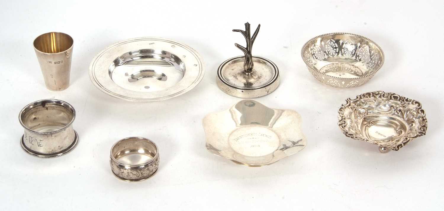 Mixed Lot: SIlver Armada dish with oversized hallmarks for London 1990, makers mark Mappin & Well,