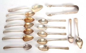 Mixed Lot: Pair of Victorian fiddle pattern sugar tongs, hallmarked for Exeter 1838, makers mark