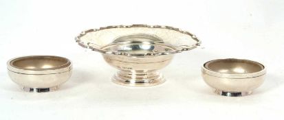 Mixed Lot: A hallmarked silver shallow pedestal dish, applied castellated rim and hallmarked for
