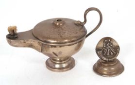 Mixed Lot: A George VI silver Aladdins Lamp table cigar lighter, presentation engraved and