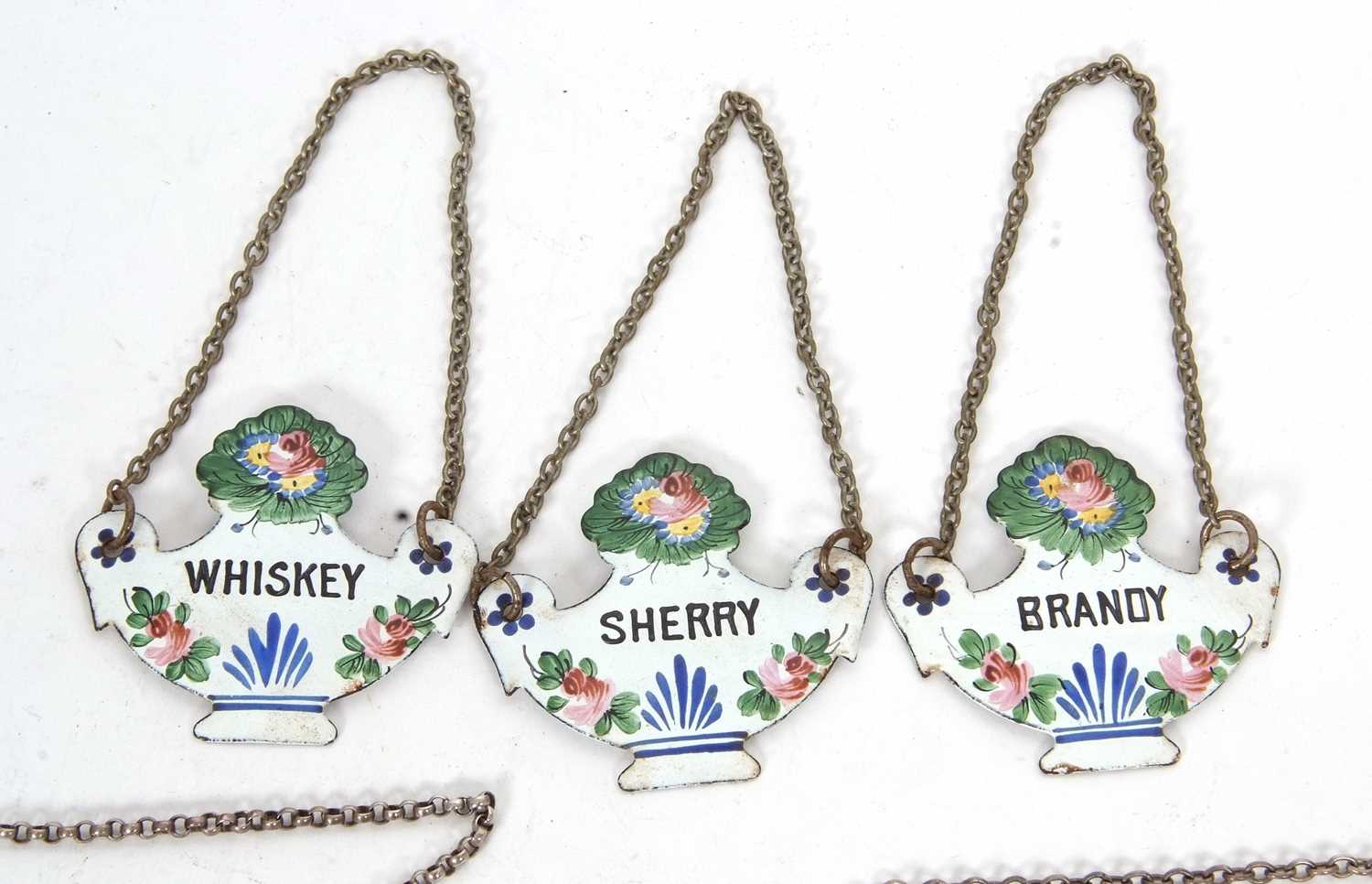 Group of spirit labels, three French Enamelled, "Brandy, Sherry, & Whiskey, together with Hallmarked - Image 4 of 4