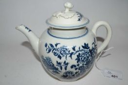An 18th Century Worcester porcelain teapot and cover with printed blue design