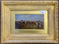 In the manner of Philip Henry Rideout (1860-1920), Horse Racing congregation, oil on panel board,