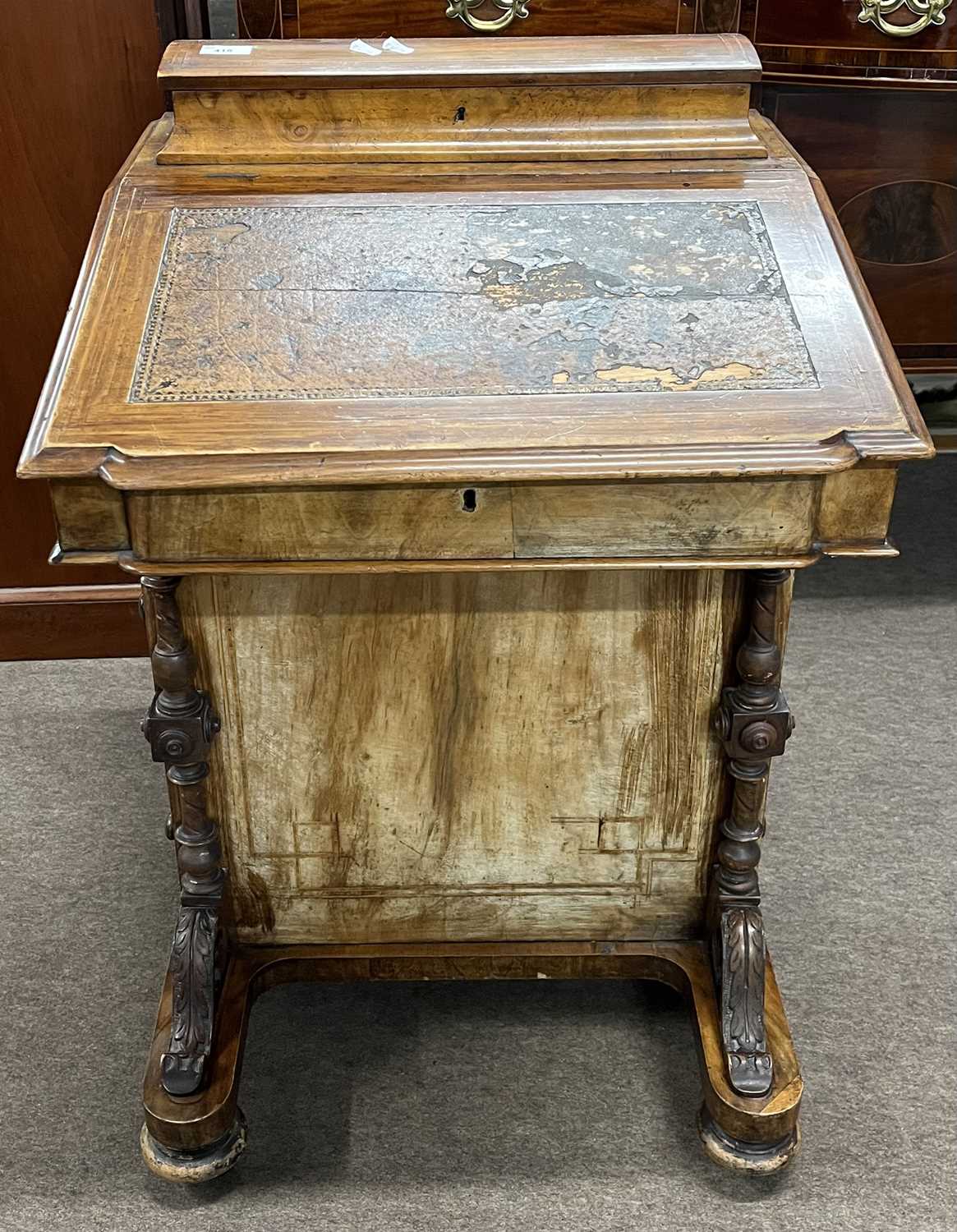 A Victorian walnut Davenport desk of typical form with wedge formed top over a base with four - Image 2 of 4