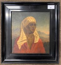 Far Eastern School, circa 20th century, Portrait of a far eastern lady, oil on board, unsigned, 21.