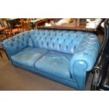 A Tetrad pale blue leather buttoned Chesterfield type sofa, 200cm wide