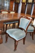 Set of six Victorian mahogany framed and blue upholstered dining chairs