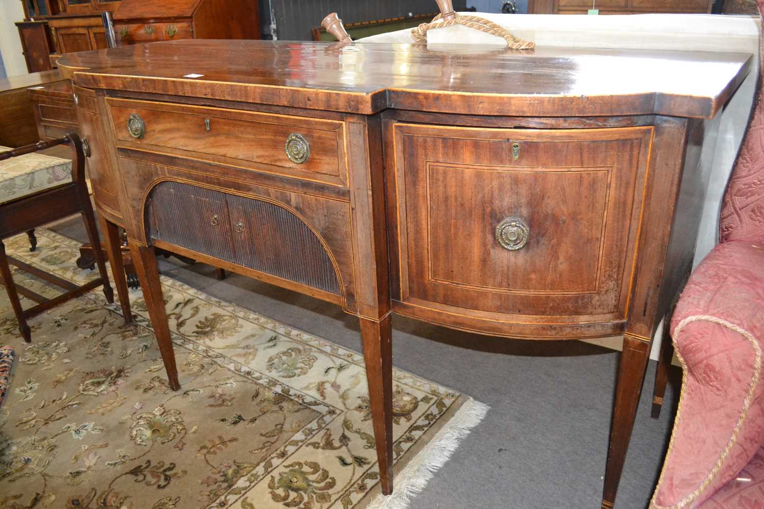 Georgian mahogany break front sideboard with two deep drawers, a shallow centre drawer and a - Image 2 of 2