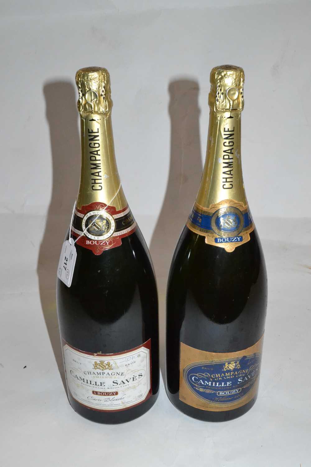 Two magnums of champagne by Camille Saves, one Premier Cru, one Grand Cru, 1500ml each, (2)