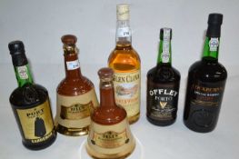 Quantity of whiskey and port to include Glen Cova, Bells, Sandeman, Cockburns and Offley, (6)