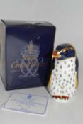 Boxed Royal Crown Derby paperweight of a rock hopper penguin