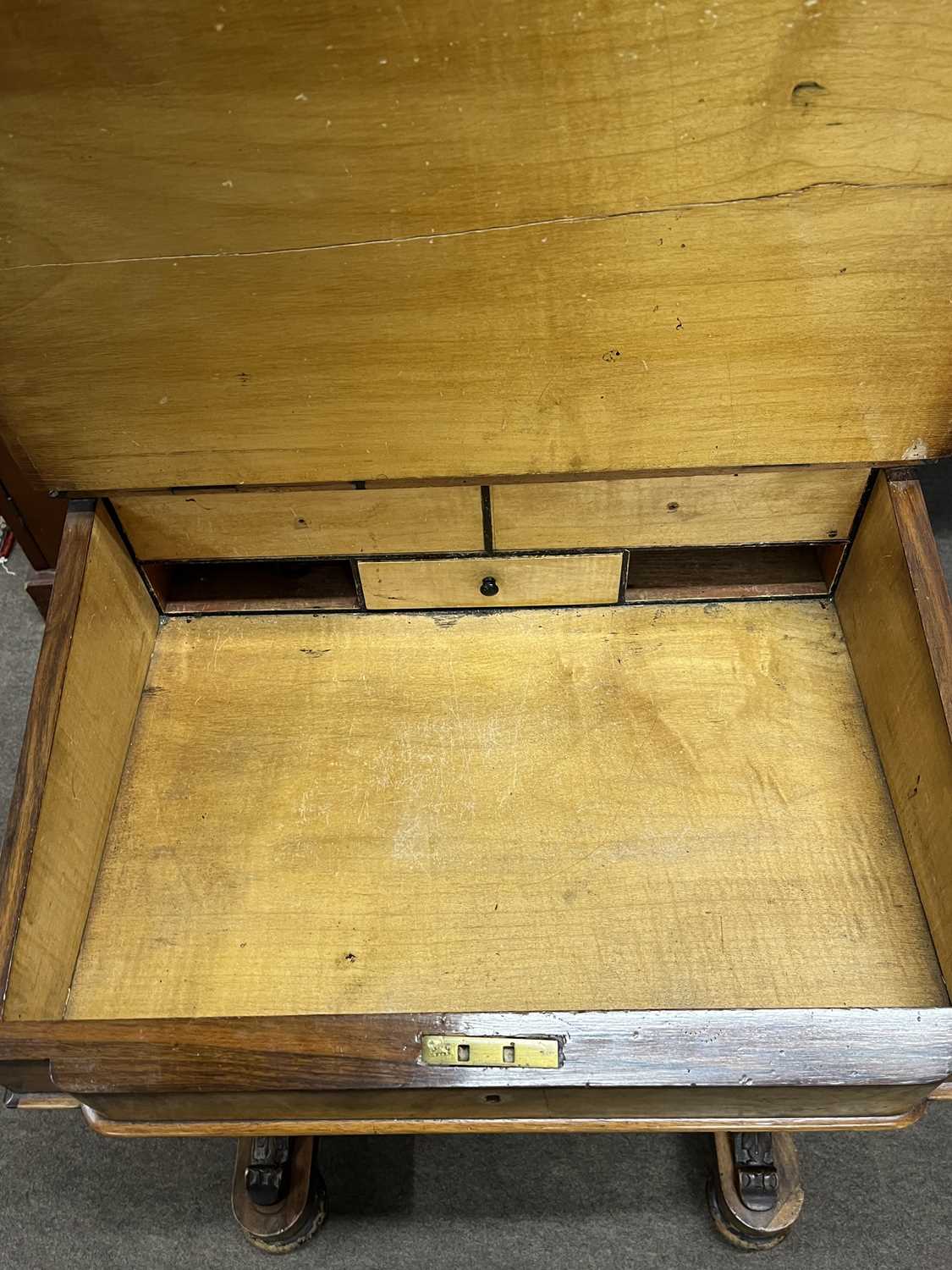 A Victorian walnut Davenport desk of typical form with wedge formed top over a base with four - Image 3 of 4