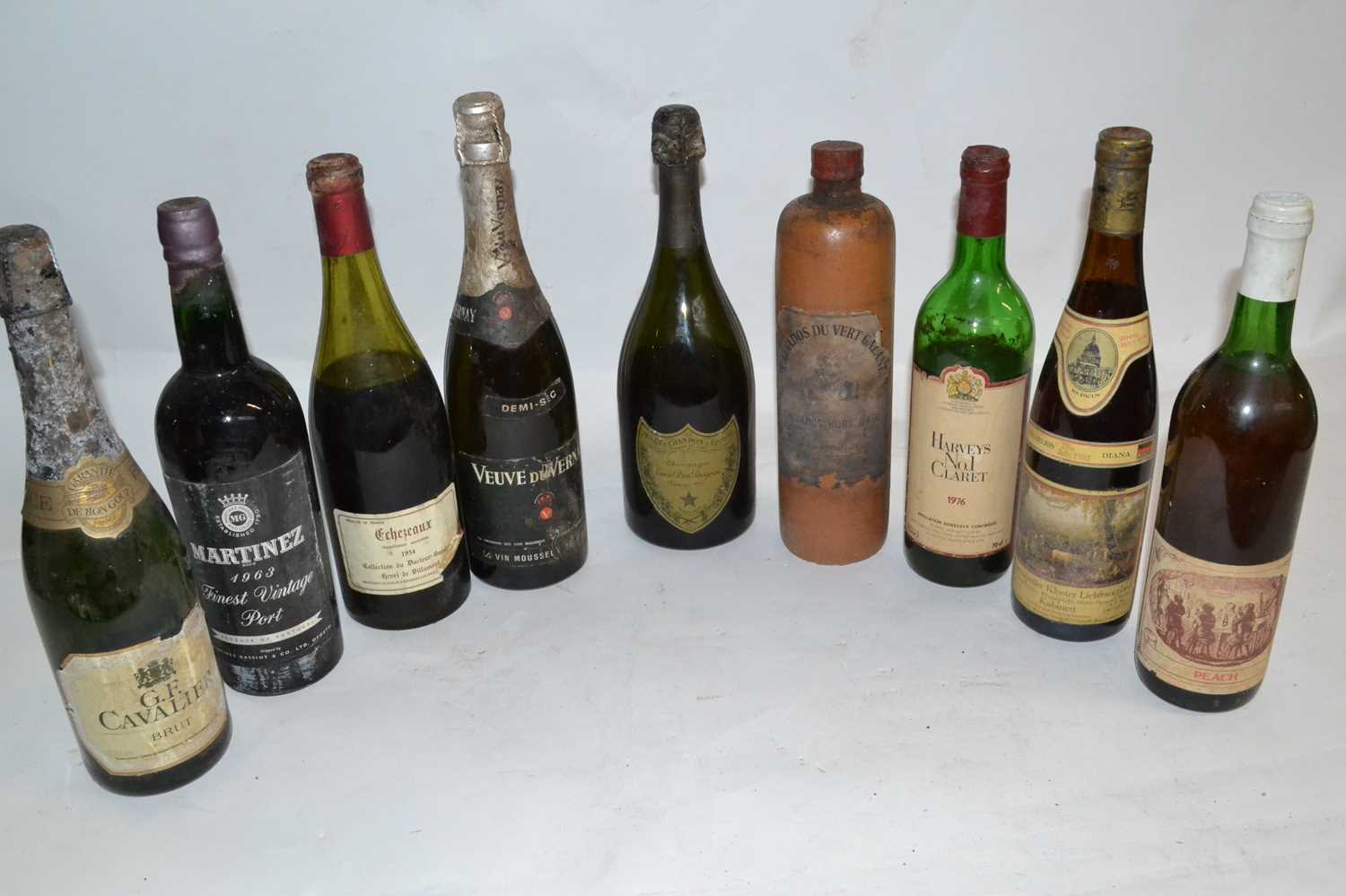 1970 Dom Perignon Champagne, 1963 Martinez Vintage Port, 1980 Steinweiler, Peach Wine, 1934