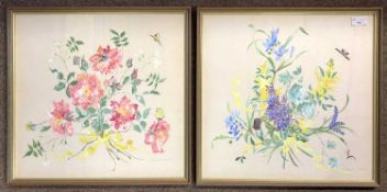 Liz Stewart-Liberty (British, 20th century), A pair of Still life studies of flowers and insects,